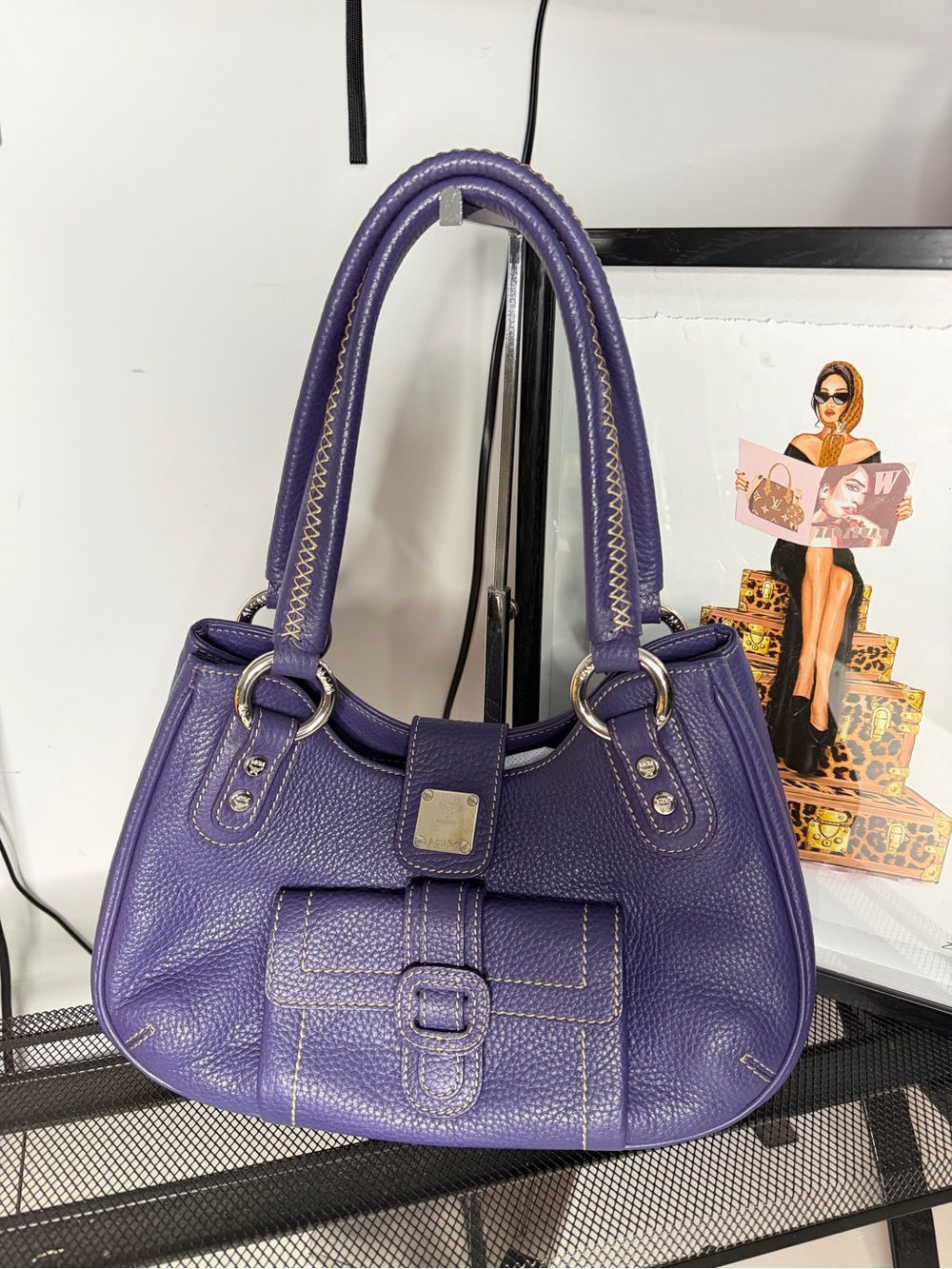 💜 MCM Purple Pebled Leather Shoulder Bag – Excellent Condition